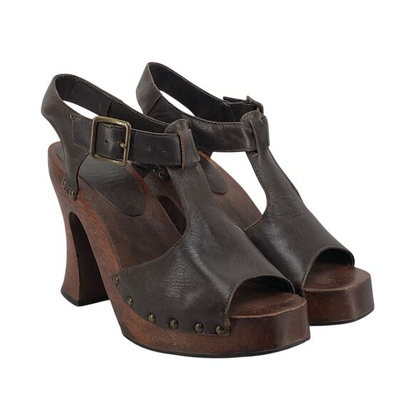 1990s Y2K Wood Soled Bongo Platform Brown Sandals Women’s Size 8 (HF16) - Picture 3 of 11